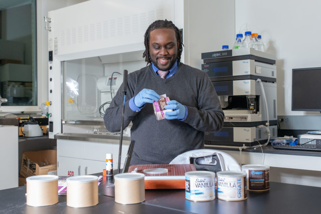 UWPharm-Satori-11262018-046 Kwadwo Owusu-Ofori packaging one of his products in a lab