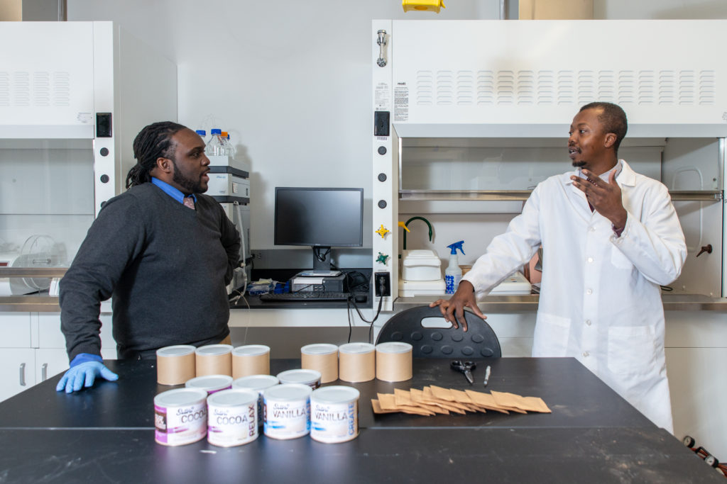 UWPharm-Satori-11262018-119 Kwadwo Owusu-Ofori and Walter Matthews in the lab with their product
