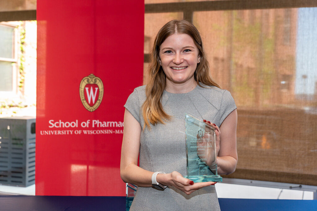 UWPhrmAward_2022_069 UW Pharm Award recipient holding their award