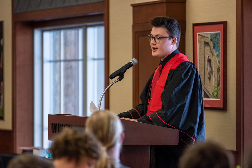 UWPhrmToxAw_2022_065 PharmTox student speaking at the podium
