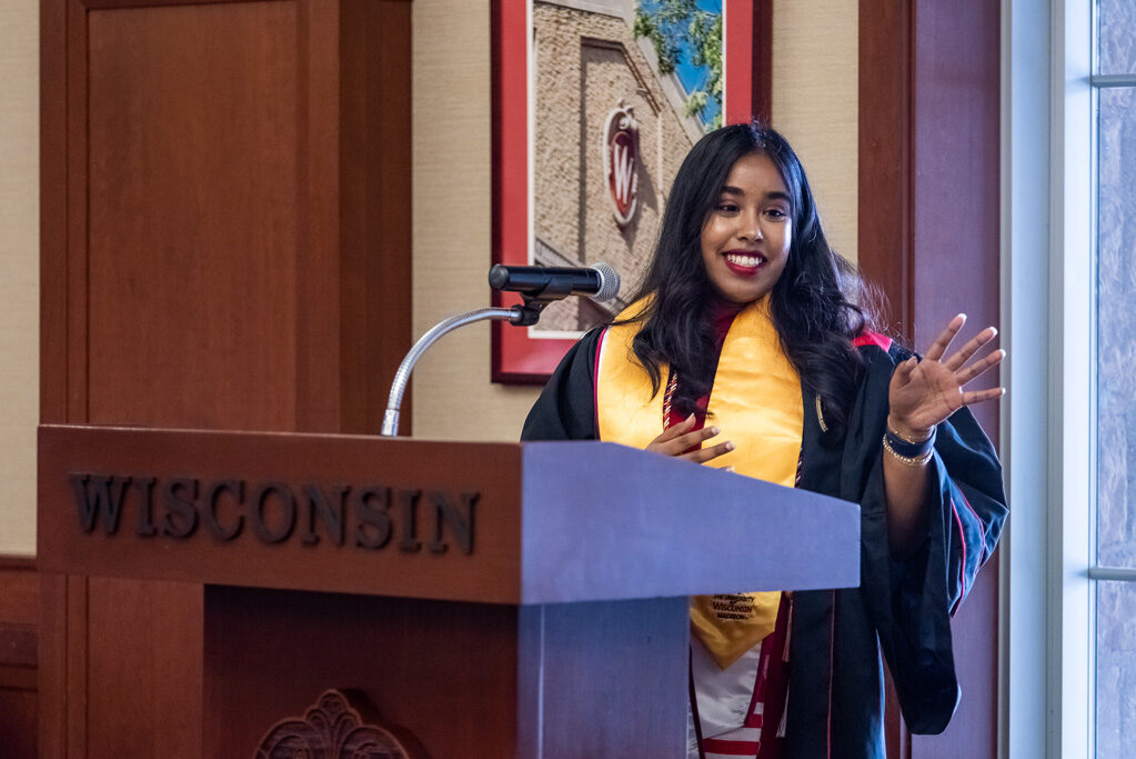 UWPhrmToxAw_2022_162 Graduated student speaking at the podium