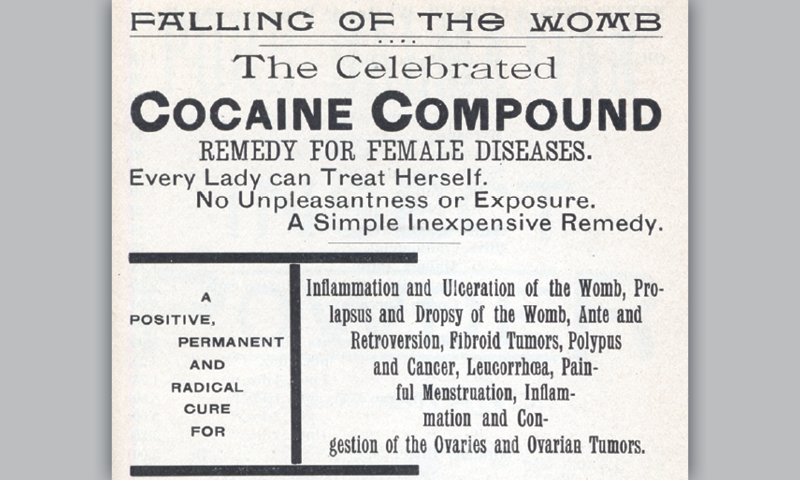 Van Schaack - Cocaine A newspaper advertisement called "Falling of the Womb" about cocaine as a remedy for women