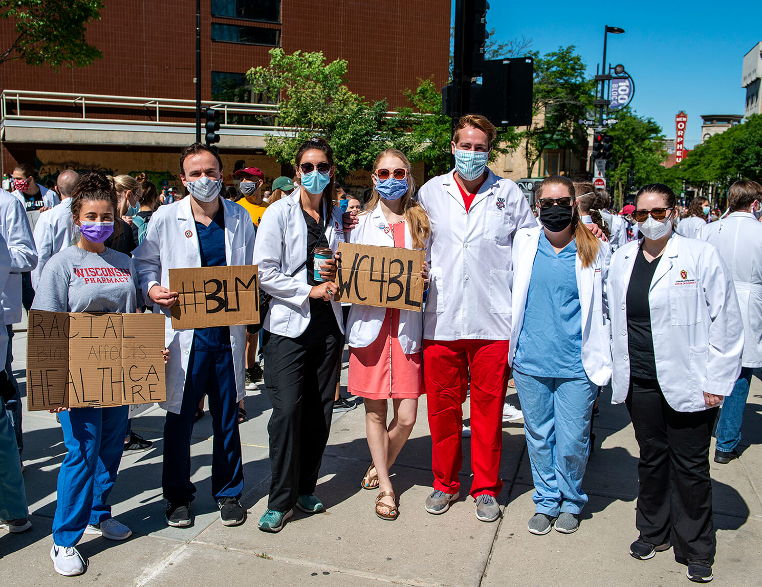 WC4BL_0620_DSC6543 PharmD students holding in scrubs during white coats for black lives march