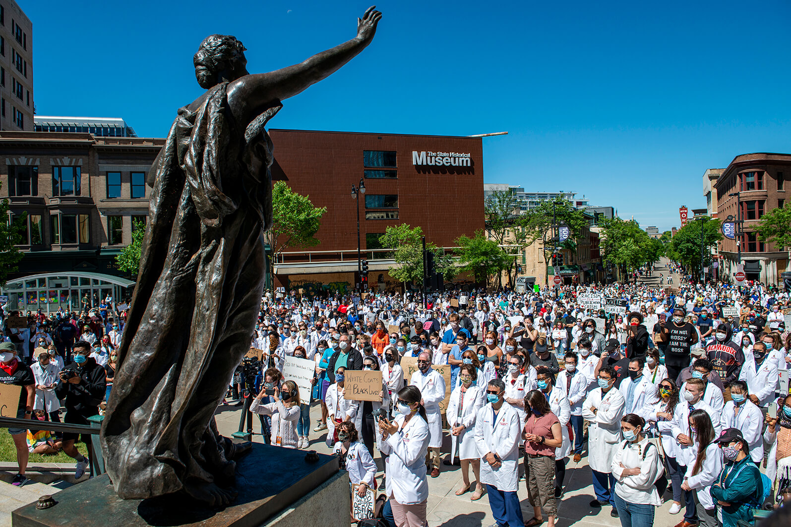 WC4BL_0620_DSC6660 white coats for black lives march gathered together in a square