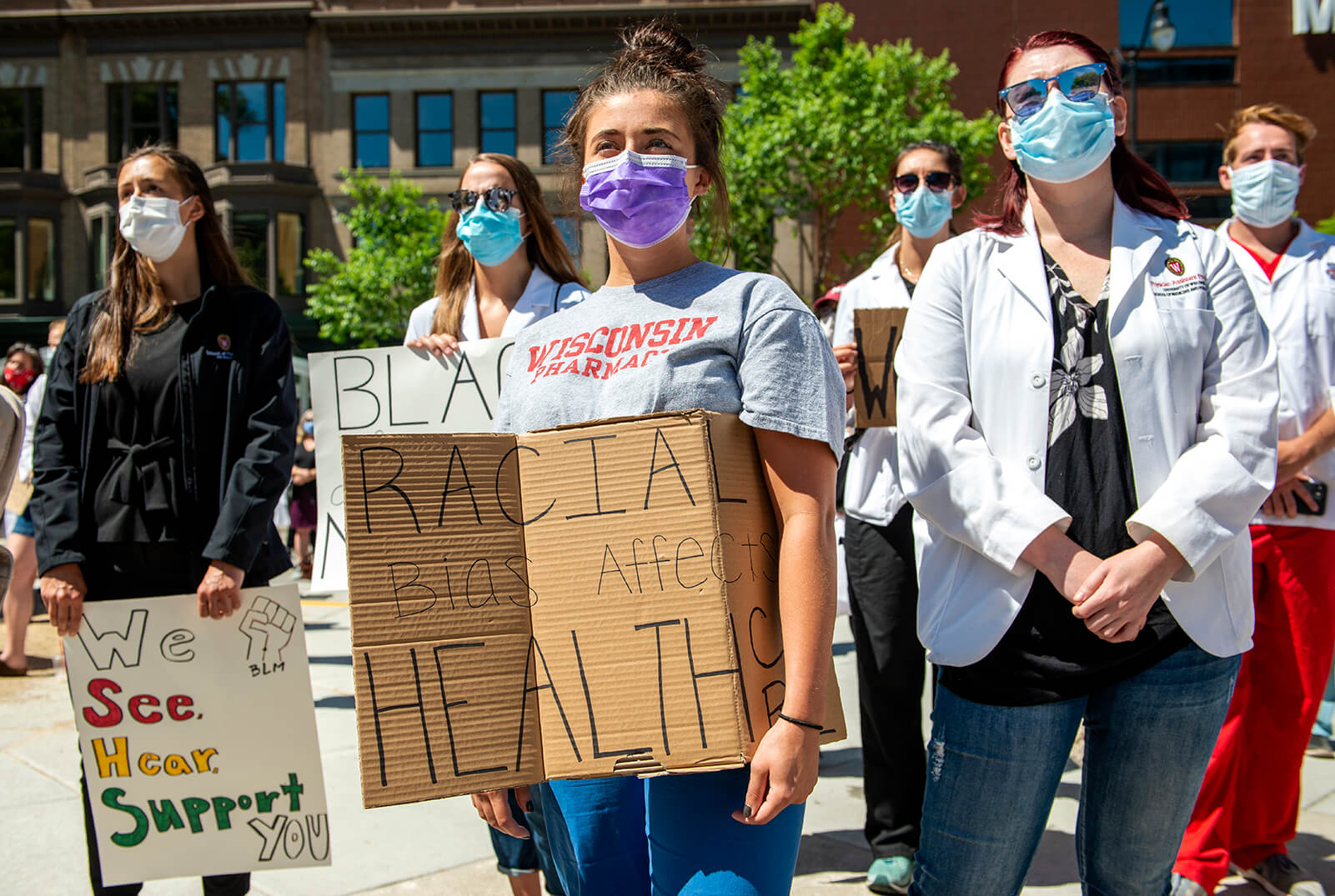 WC4BL_0620_DSC6738 Students holding signs in the white coats for black lives march