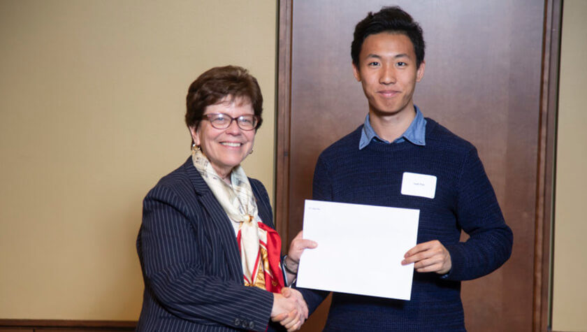 hilldalefellowship_pan_andi_840x476 PharmTox student and 2019 Hilldale Fellowship winner Andi Pan with Chancellor Rebecca Blank.
