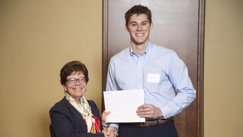hilldalefellowship_zielinski_kyle_840x476 PharmTox student and 2019 Hilldale Fellowship winner Kyle Zielinski with Chancellor Rebecca Blank.