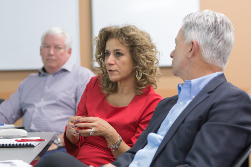 UW School of Pharmacy inagural "SHARx Tank" event - April 20, 2018 Dan Luce, Azita Saleki-Gerhardt, and George Zorich speaking on panel