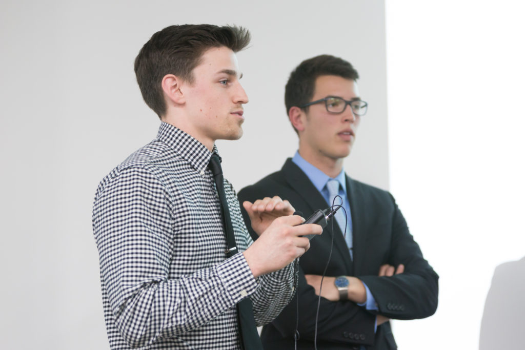 UW School of Pharmacy inagural "SHARx Tank" event - April 20, 2018 Dakota Rau and Gregory Norsten pitching their idea