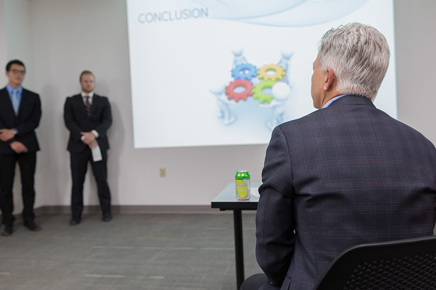 phar042018_043 faculty listening to presenters during SHARx tank event