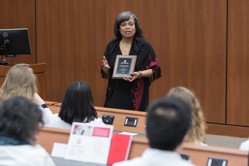 phar050219_053 Dr. Eva Vivian presents in front of her students.