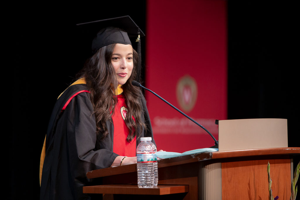 phar051019_028 Kathleen Sencion presents her speech in representative of Class of 2019.