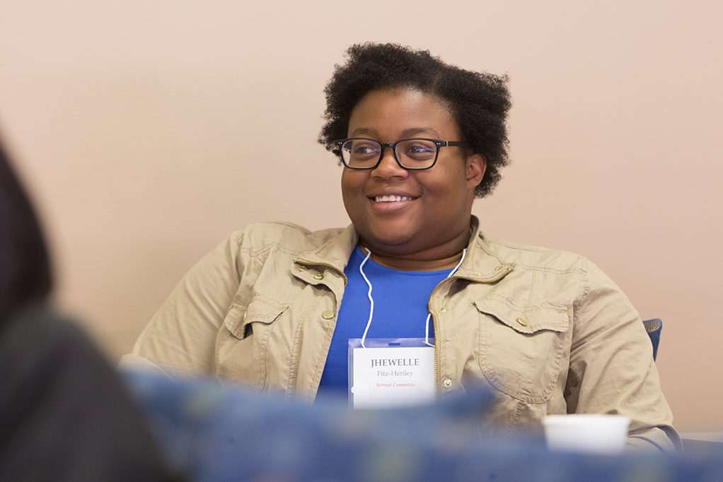 phar051818_013 Students listening to the panel discussions at the PharmSci Retreat.