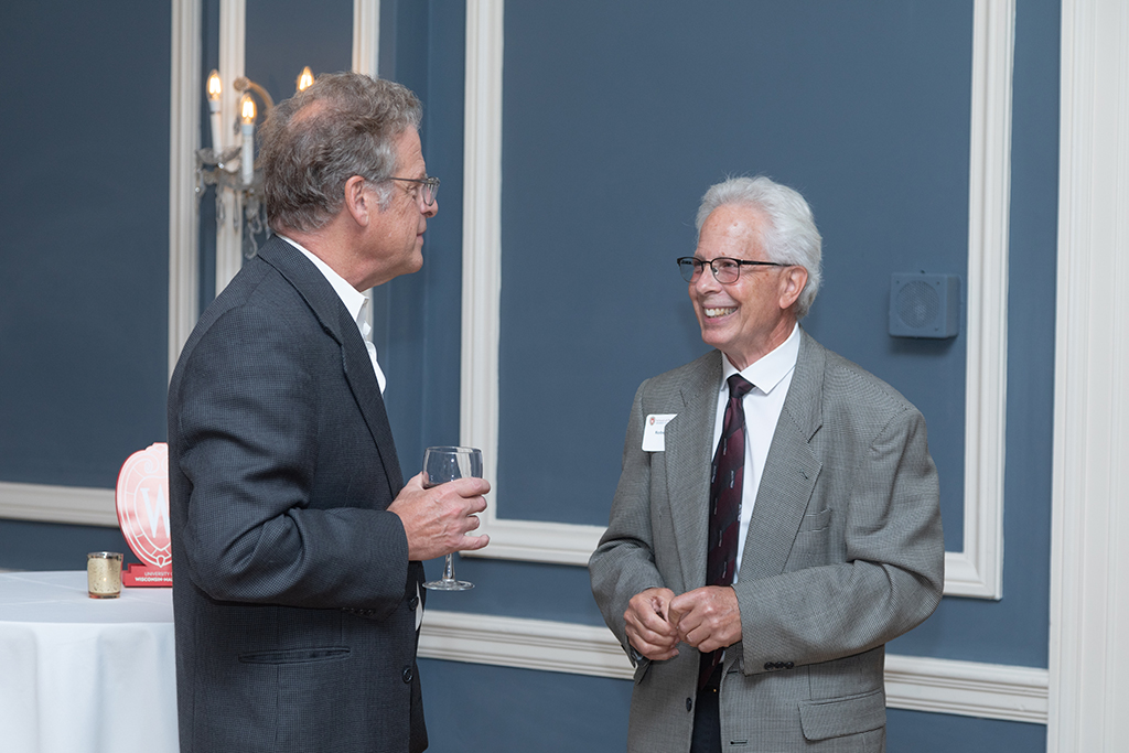 UW School of Pharmacy 2022 Citations of Merit Dinner & Awards Barry Gidal and Bob Breslow chat.