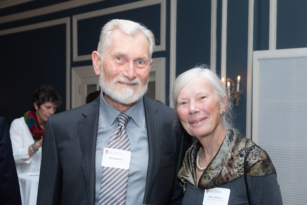 UW School of Pharmacy 2022 Citations of Merit Dinner & Awards Ron and Karen Sorkness smile.