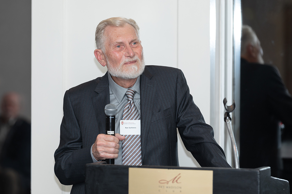UW School of Pharmacy 2022 Citations of Merit Dinner & Awards Ron Sorkness speaking at a podium.