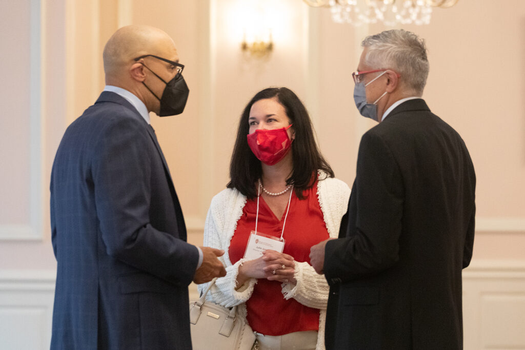 School of Pharmacy Citations of Merit Awards 2021 Event attendees speaking together