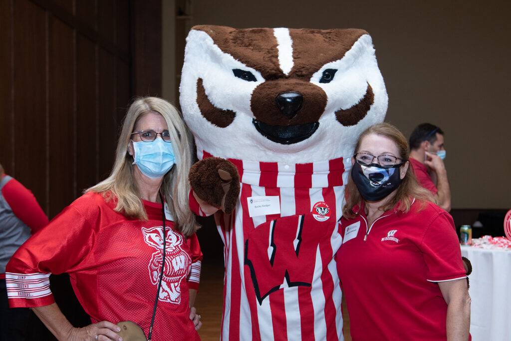 School of Pharmacy Alumni Tailgate Party 2021 Bucky Badger with event coordinators