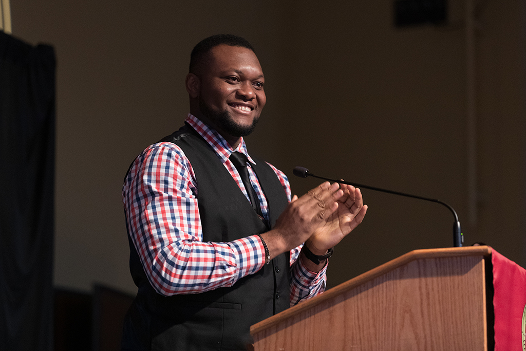 Michael Nome speaks during the 2022 White Coat Ceremony.