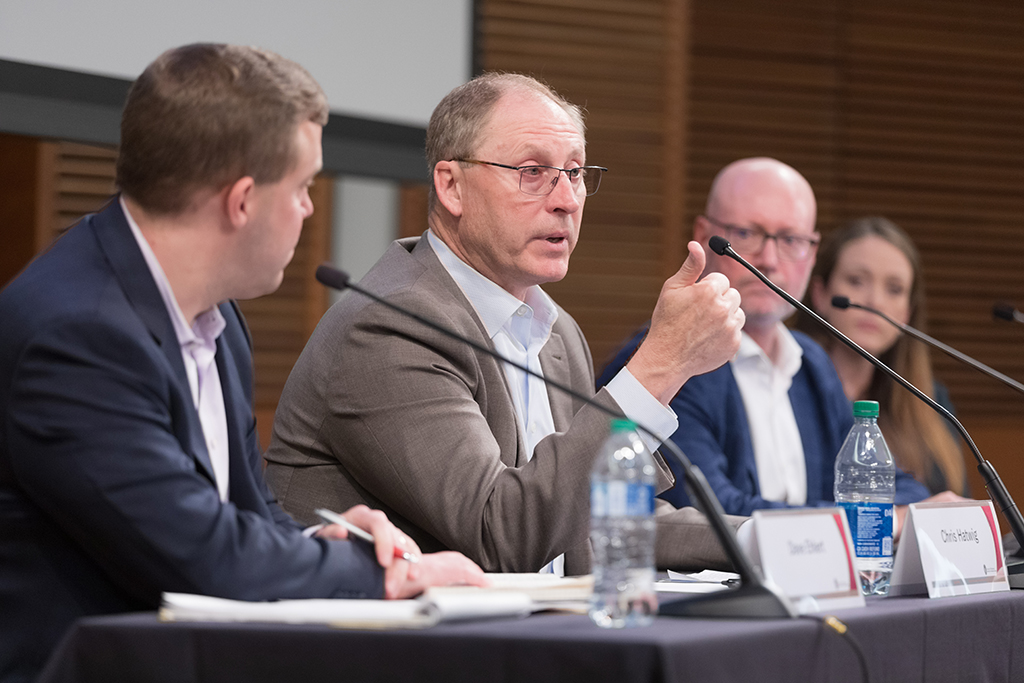 UW–Madison School of Pharmacy Board of Visitors Meeting 2022 Chris Hatwig speaks during the panel discussion, between Dave Ehlert and Steve Rough