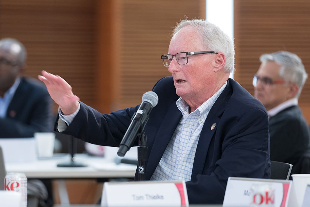 UW–Madison School of Pharmacy Board of Visitors Meeting 2022 Tom Thielke asks a question during the discussion