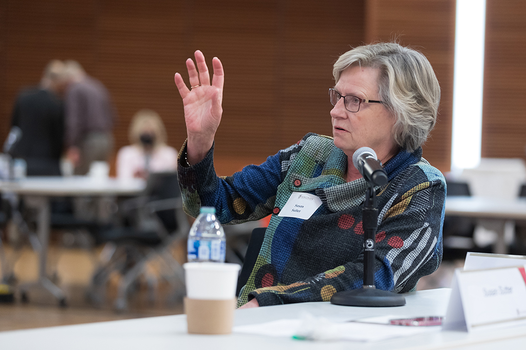 UW–Madison School of Pharmacy Board of Visitors Meeting 2022 Susan Sutter speaks during the discussion.