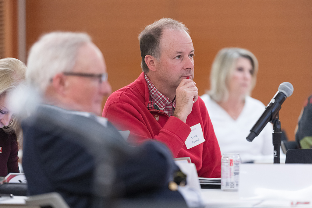UW–Madison School of Pharmacy Board of Visitors Meeting 2022 David Zgarrick listens during the presentation