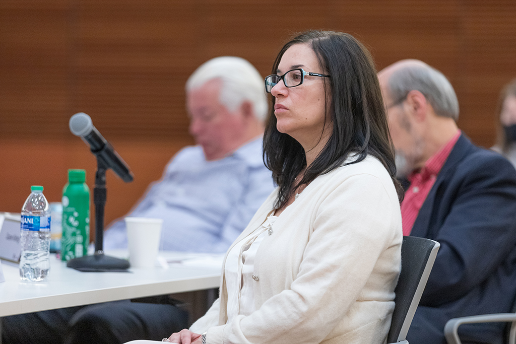 UW–Madison School of Pharmacy Board of Visitors Meeting 2022 Julie Jensen listens to the presentation