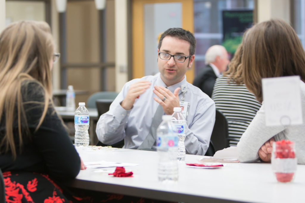 The UW–Madison School of Pharmacy Networking Roundtable event is an opportunity for pharmacy students to meet pharmacists who work in variety of career paths.