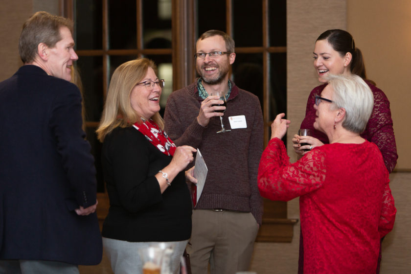 phar110819_094 Staff talking at Citations of merit dinner