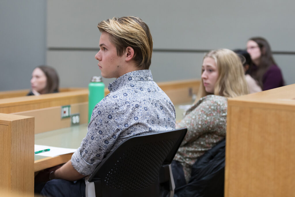 SoP Lecture: Cultivating Belonging in Pharmacy (December 1, 2023) PharmD students listen to the keynote speech during the DiveRxsity Dialogues event.