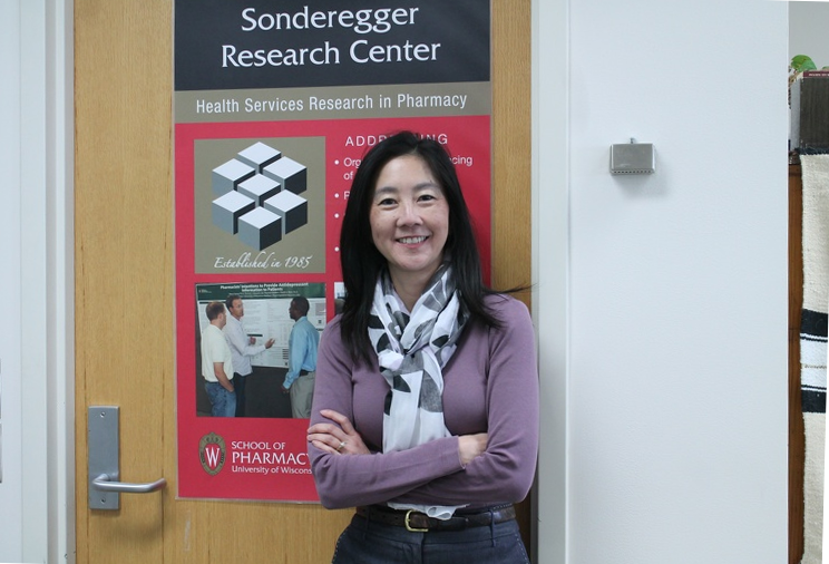 Michelle Chui stands at entrance of Sonderegger Research Center
