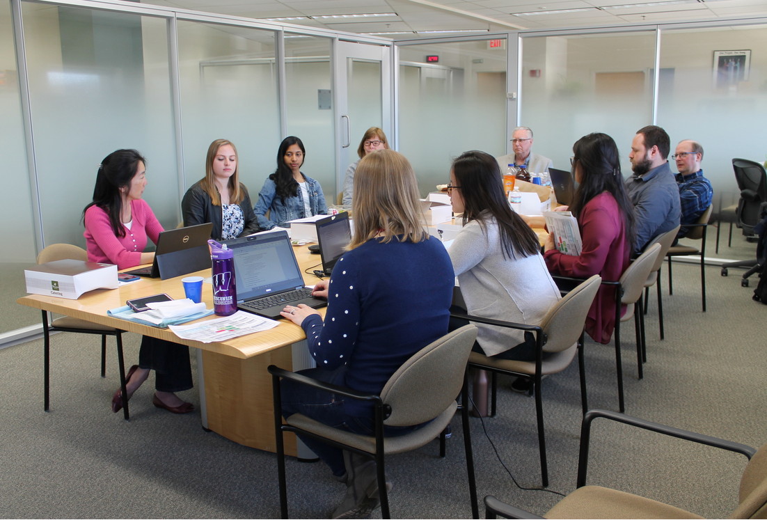 Chui Lab Group meets in the new large conference room in the newly renovated SRC space