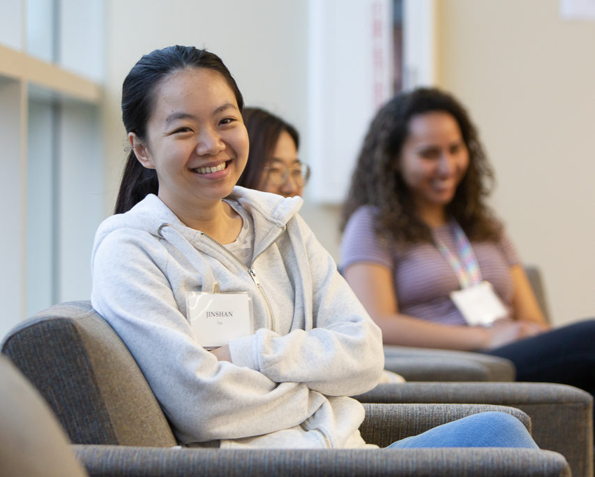sop092719_036 Student smiling at camera at event